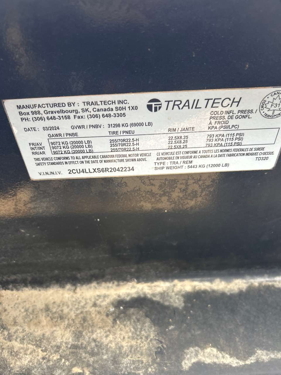 2024 Trailtech TD320 8'6" x 35' BT Pintle Flat Deck
