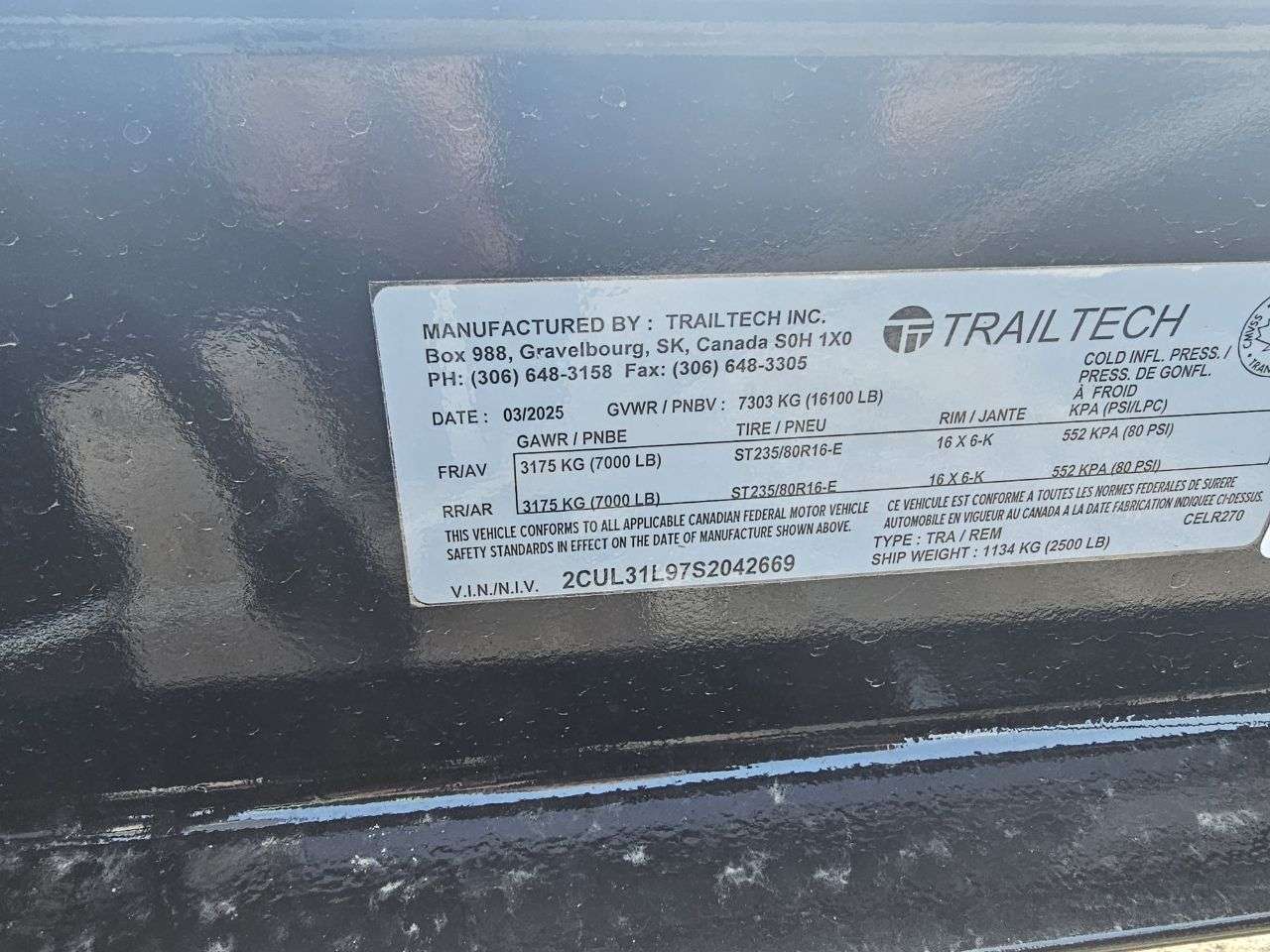 2025 Trailtech CELR 8'6" x 20' Flat Deck